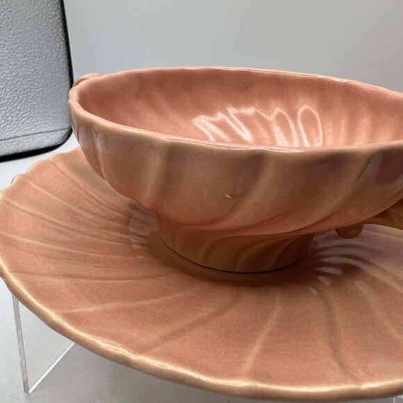 Franciscan Pottery Coronado Satin Coral Cream Bouillon Soup Bowl with Saucer - Picture 5 of 11